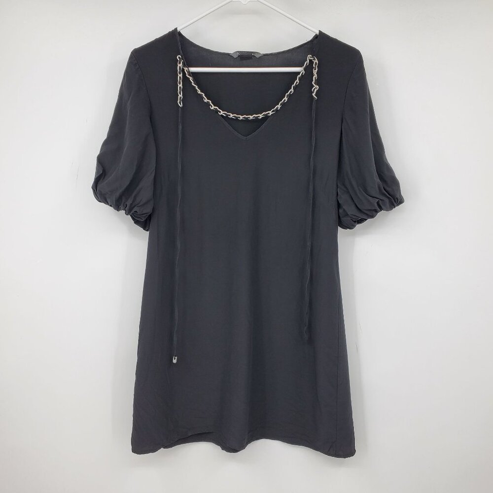 Armani Exchange Black Puff Sleeve‎ Chain Neck Dress Size 4